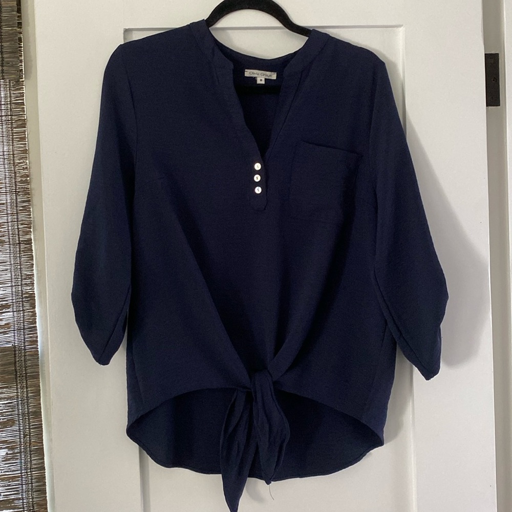 Women’s Olivia Graye Henley Blouse Navy Top Sz M